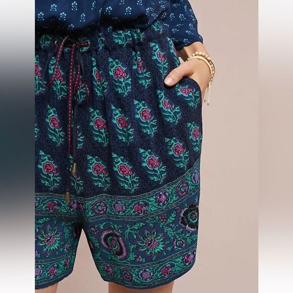 Anthropologie Kaleo Off The Shoulder Romper Navy Printed Pockets Size XS - Picture 13 of 13